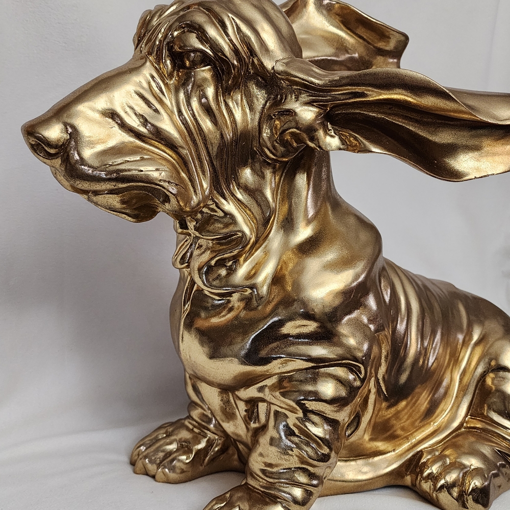 Gold Ceramic Basset Hound Figurine - Decorative Home Art LIFE SIZE 20"X30" - Picture 8 of 11